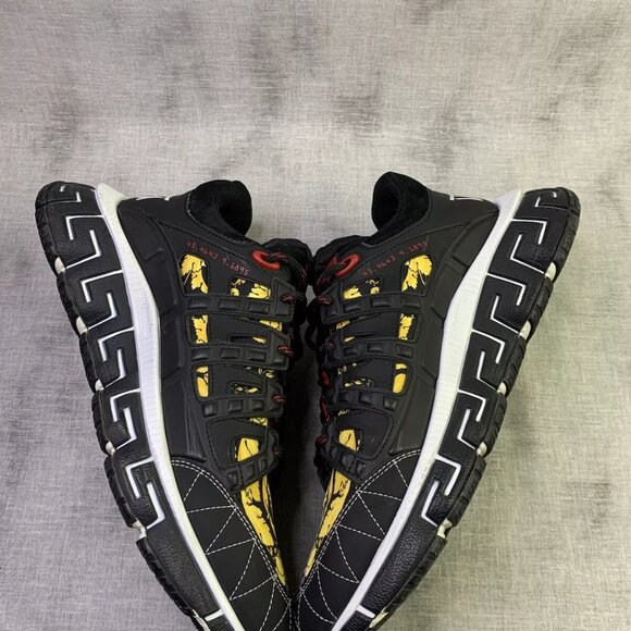 Versace Men's Trigreca Barocco Sneakers Black/Red/Yellow 11 IT DSU8094 - Picture 2 of 6